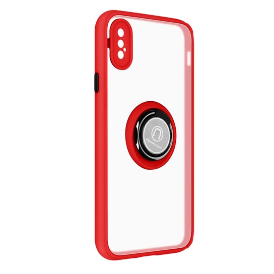 Etui do iPhone XS Bi-materiał Metal Ring Support - czerwone Avizar