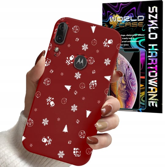 ETUI DO MOTOROLA E6 PLUS - ŚWIĄTECZNE WZORY CHOINKA + SZKŁO WORLD CASE