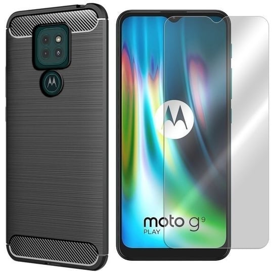 Etui do Motorola Moto G9 Obudowa Karbon + szkło 9H VegaCom