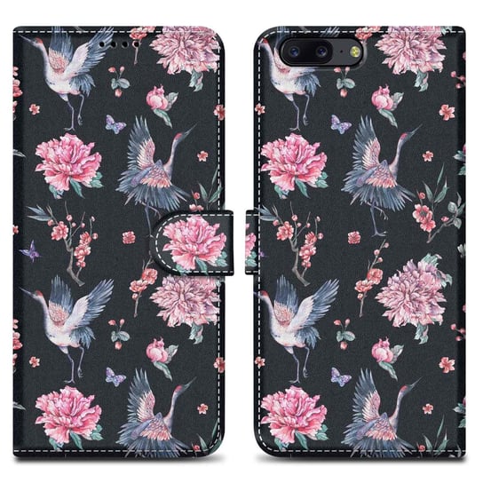 Etui Do OnePlus 5 Pokrowiec w Żuraw & Kwiat No. 9 Etui Case Cover Obudowa Ochronny Cadorabo Cadorabo