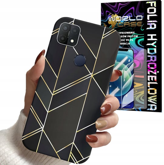 ETUI DO OPPO A15 (A15s) - MARMUREK GEOMETRYCZNE WZORY DLA KOBIET + FOLIA WORLD CASE