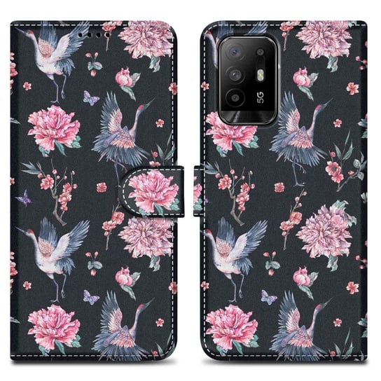 Etui Do Oppo A94 5G Pokrowiec w Żuraw & Kwiat No. 9 Etui Case Cover Obudowa Ochronny Cadorabo Cadorabo