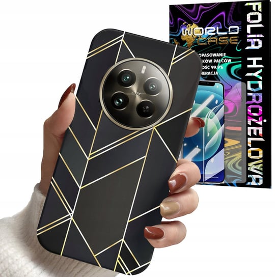 ETUI DO REALME 12 PRO 5G / PRO + - MARMUREK GEOMETRYCZNE DLA KOBIET + FOLIA WORLD CASE