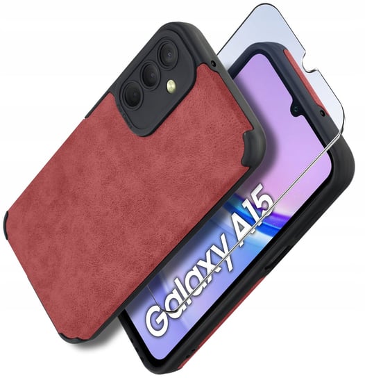 Etui do Samsung A15 5G silikonowe SKÓRZANE VINTAGE CASE + Szkło na ekran 9H Krainagsm