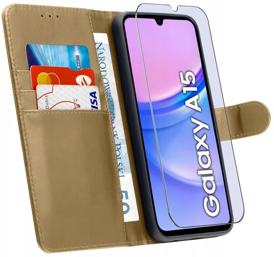 ETUI do Samsung A15 5G | SKÓRZANE PORTFEL BOOK TOKRA CASE CLASSIC + SZKŁO Krainagsm