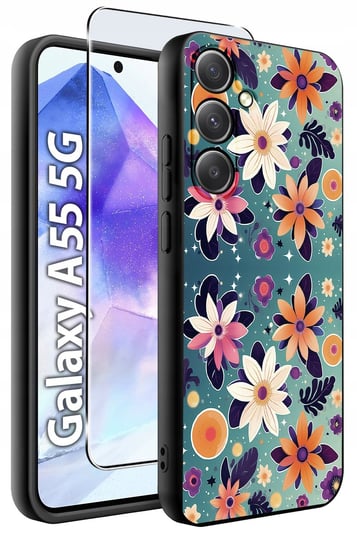 ETUI do Samsung A55 5G WZORY | SILIKONOWE MATT CASE + SZKŁO HARTOWANE 9H Krainagsm