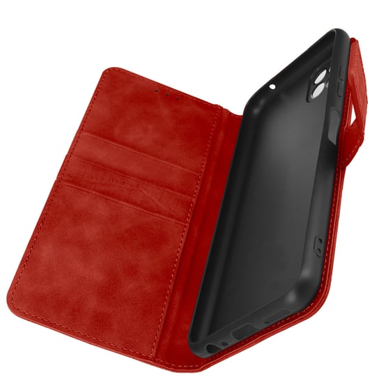 Etui do Samsung Galaxy A22 5G Krokodyl z klapką portfel i uchwyt na wideo czerwone Avizar
