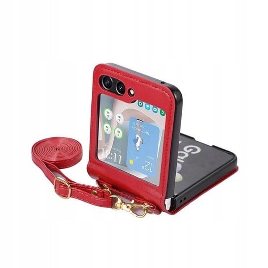 Etui do Samsung Galaxy Z Flip 5 5G F731 Leather Case Strap czerwone Pokrowiec Obudowa Futerał Guma GSM-HURT