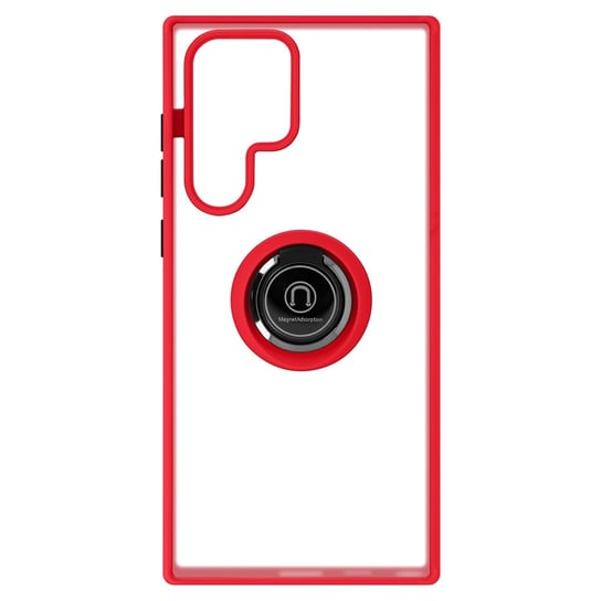 Etui do Samsunga Galaxy S22 Ultra Bi-materiał z metalowym pierścieniem - czerwone Avizar
