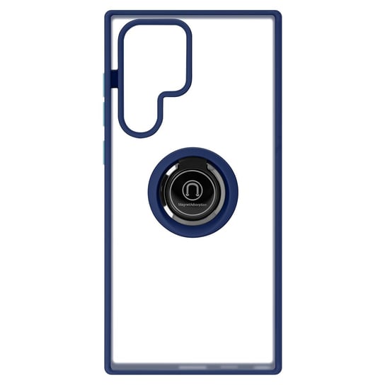 Etui do Samsunga Galaxy S22 Ultra Bi-materiał z metalowym pierścieniem - niebieskie Avizar