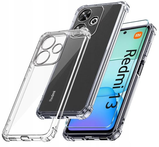 Etui do Xiaomi Redmi 13 4G ANTI-SHOCK CLEAR CASE + Szkło OCHRONNE 9H Krainagsm