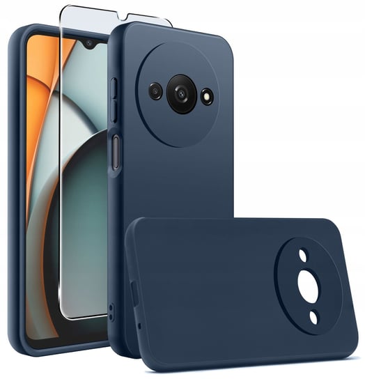 Etui do Xiaomi Redmi A3 4G silikonowe MATOWE CZARNE + SZKŁO OCHRONNE 9H Krainagsm