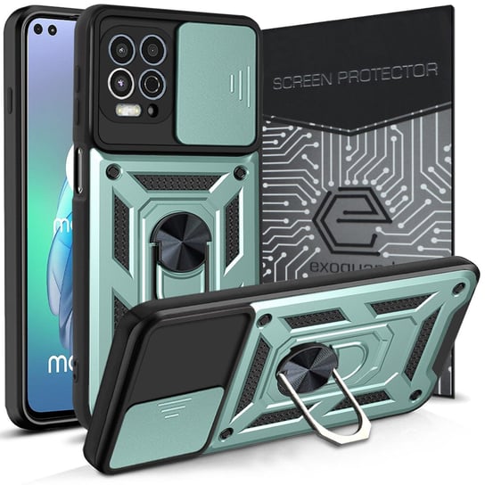 Etui Exoguard Camshield + Szkło - Motorola Moto G100 - Pancerne Case Obudowa Futerał Ring EXOGUARD