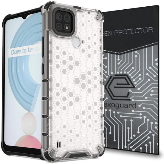 Etui Exoguard Hexagon + Szkło - Realme C21 - Pancerne Case Obudowa Futerał EXOGUARD