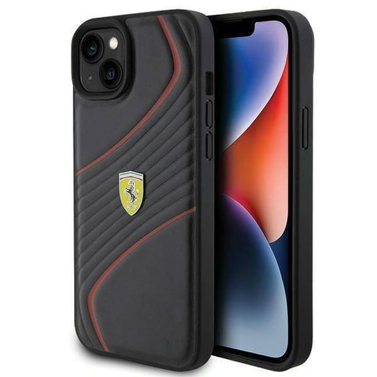 Etui Ferrari Twist Metal Logo na iPhone 15 Plus - czarne Ferrari
