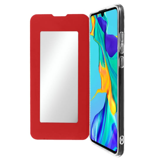 Etui Flip Folio z lusterkiem do telefonu Huawei P30 cienkie i lekkie, czerwone Avizar