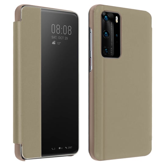 Etui Folio do Huawei P40 Pro Wyświetlacz czasu okiennego Podstawka wideo w kolorze złotym Avizar