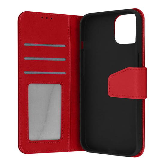 Etui Folio do IPhone 13 mini Premium skórzane etui na karty czerwone Avizar