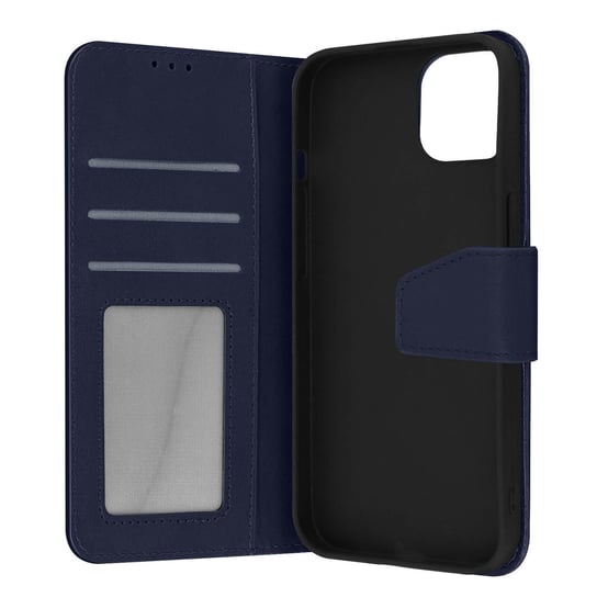 Etui Folio do IPhone 13 mini Skórzane etui na karty Premium ciemnoniebieskie Avizar