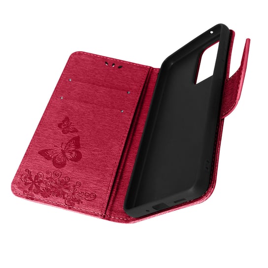 Etui Folio Motyle i kwiatki do Galaxy A33 Wallet Video Holder czerwone Avizar