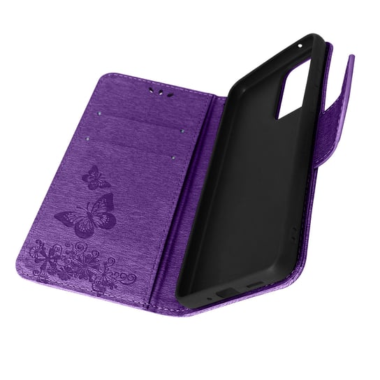 Etui Folio Motyw motyla i kwiatka do portfela Galaxy A33 Uchwyt wideo w kolorze fioletowym Avizar