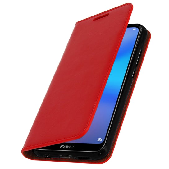 Etui Folio Prawdziwa Skóra Huawei P20 Lite z uchwytem na kartę Podstawka wideo Czerwone Avizar