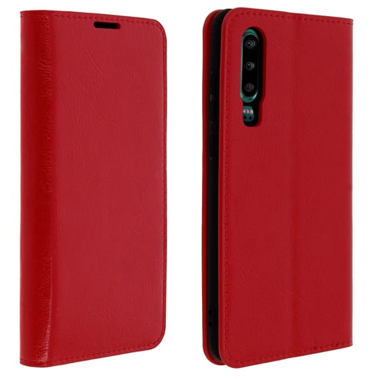 Etui Folio Prawdziwa Skóra Huawei P30 z miejscem na kartę Podstawka wideo Czerwone Avizar