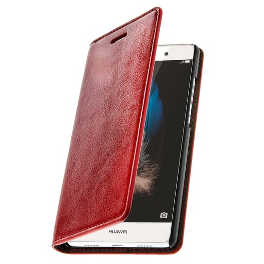 Etui Folio Prawdziwa Skóra Huawei P8 Lite z uchwytem na kartę Podstawka wideo Czerwone Avizar