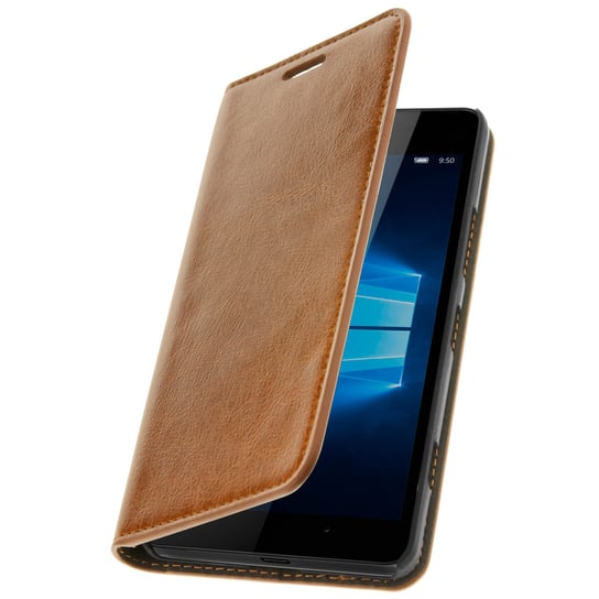 Etui Folio Prawdziwa skóra Nokia/Microsoft Lumia 950 Etui z uchwytem na karty Podstawka wideo Brązowy Avizar