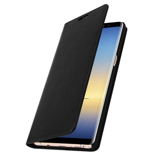 Etui Folio Prawdziwa Skóra Samsung Galaxy Note 8 z uchwytem na kartę Podstawka wideo Czarny Avizar