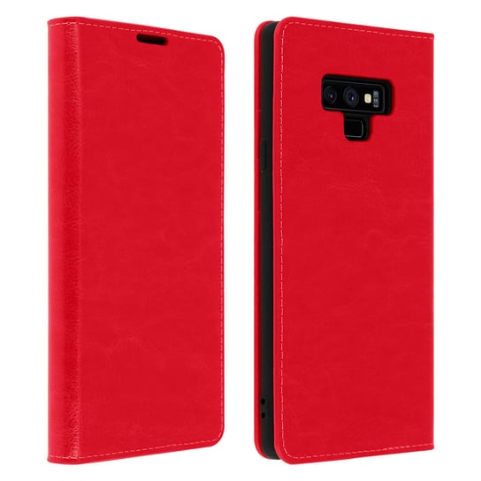 Etui Folio Prawdziwa Skóra Samsung Galaxy Note 9 z miejscem na kartę Podstawka wideo Czerwone Avizar