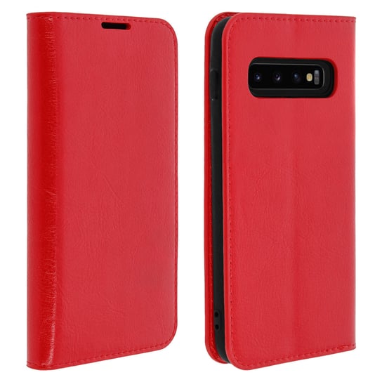 Etui Folio Prawdziwa Skóra Samsung Galaxy S10 Plus z miejscem na kartę Podstawka wideo Czerwone Avizar