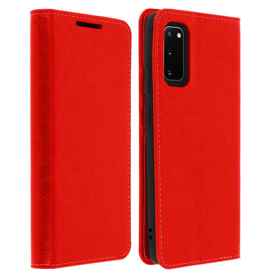 Etui Folio Prawdziwa Skóra Samsung Galaxy S20 z miejscem na kartę Podstawka wideo Czerwone Avizar