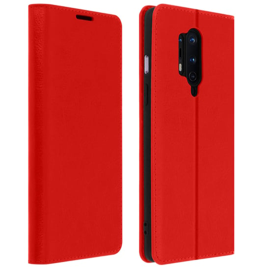 Etui Folio Real Leather OnePlus 8 Pro z uchwytem na kartę i stojakiem wideo w kolorze czerwonym Avizar