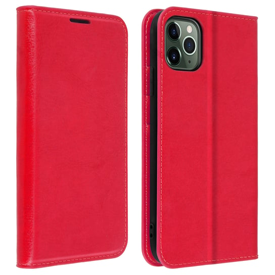 Etui Folio z prawdziwej skóry iPhone 11 Pro z miejscem na karty, stojak na wideo, czerwone Avizar