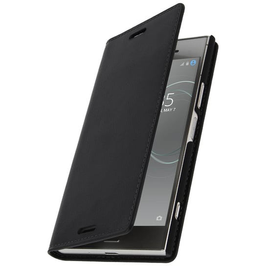 Etui Folio z Prawdziwej Skóry Sony Xperia XZ1 z uchwytem na kartę Podstawka pod wideo w kolorze czarnym Avizar