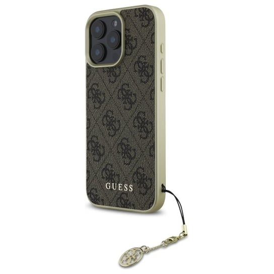 Etui Guess do iPhone 16 Pro 6.3"  brązowy 4G Charms Collection GUESS