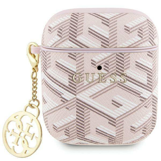 CG Mobile Guess 4G Strass Hoesje Voor AirPods 4 – Roze, Met Gouden Hanger En Strass-steentjes