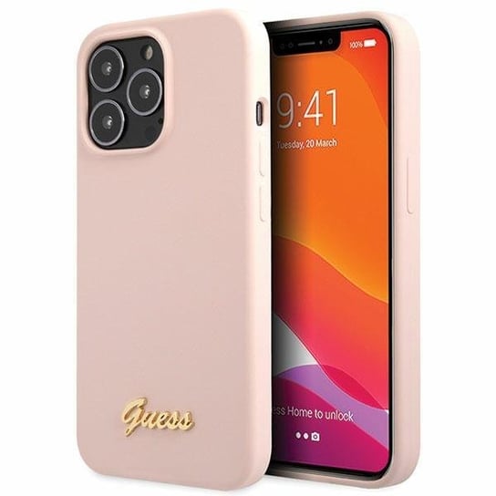 Etui Guess iPhone 13 Pro Max 6.7" jasnoróżowy/light pink hardcase Silicone Script Gold Logo GUESS