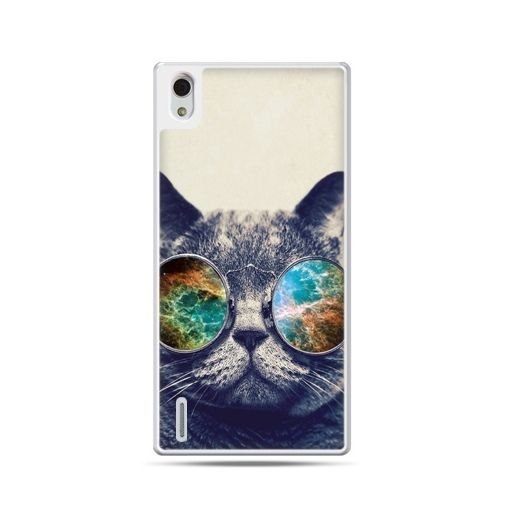 Etui, Huawei P7, kot w tęczowych okularach EtuiStudio