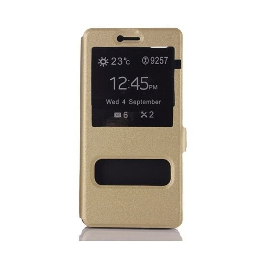 Etui, Huawei P9 Lite, Flip Quick View z klapką dwa okienka, złoty EtuiStudio