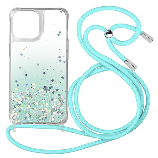 Etui iPhone 11 Pro Max Sequined Back With Removable Strap - turkusowy gradient Avizar