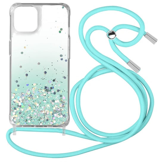 Etui iPhone 12 / 12 Pro Sequined Back With Removable Strap - turkusowy gradient Avizar