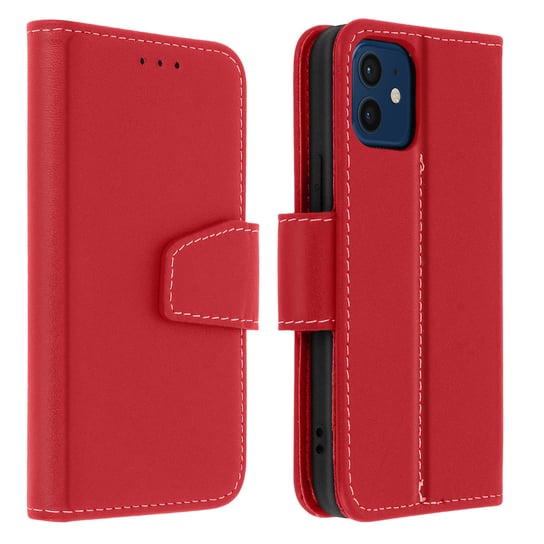 Etui iPhone 12 Mini Skórzane etui na karty funkcyjne Premium czerwone Avizar