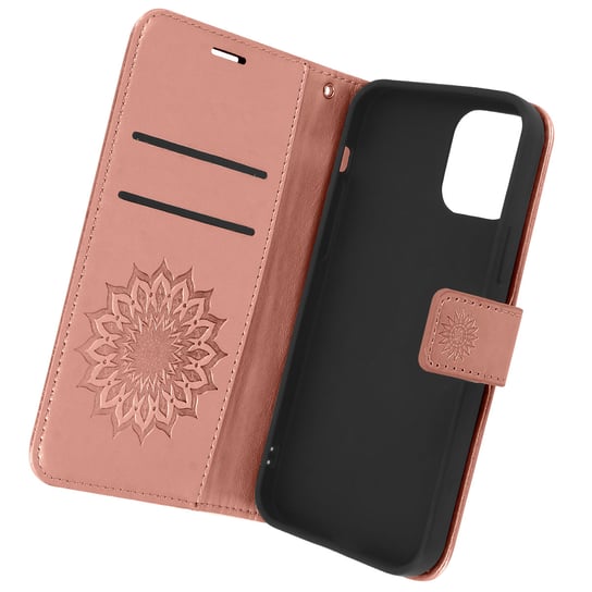 Etui iPhone 12 Mini Wallet Video Holder Mandala Flower Pattern różowe złoto Avizar