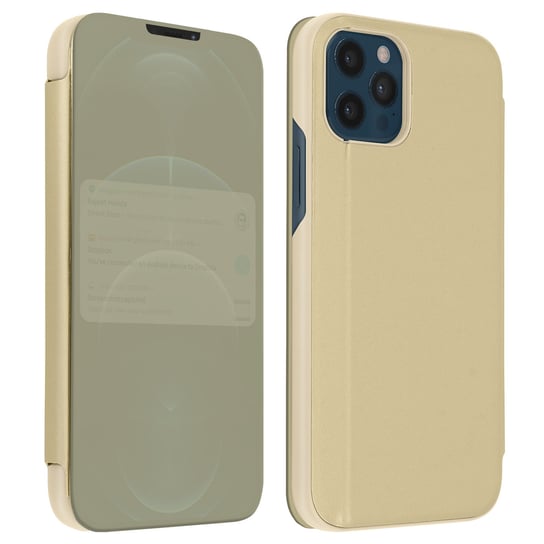Etui iPhone 12 Pro Max Przezroczysta klapka Design Mirror Podstawka wideo w kolorze złotym Avizar