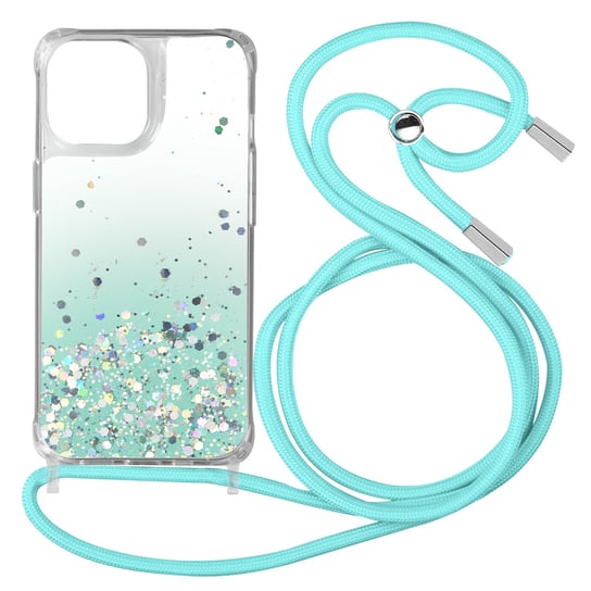 Etui iPhone 13 Pro Max Sequined Back With Removable Strap - turkusowy gradient Avizar