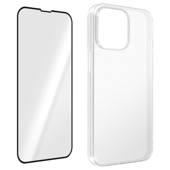 Etui iPhone 14 Pro z żelem silikonowym, szkło hartowane 9H, czarne kontury Avizar