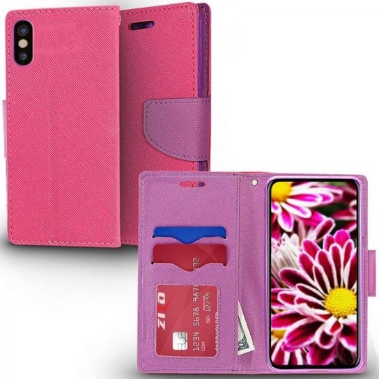 Etui, iPhone X z kieszeniami na karty + stand up, różowy/Purple Zizo