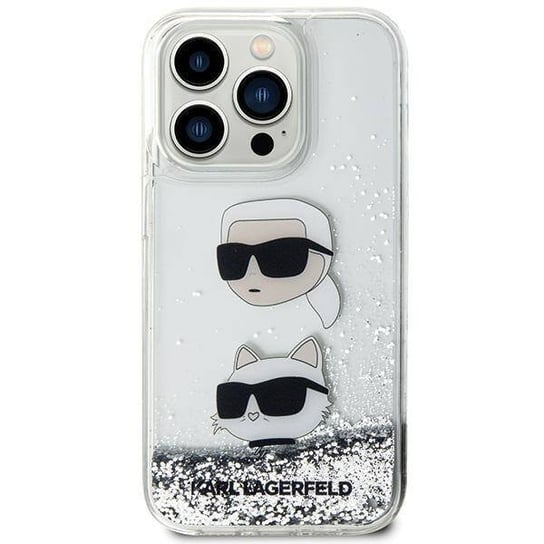 Etui Karl Lagerfeld KLHCP14XLDHKCNS na iPhone 14 Pro Max 6.7" - srebrne Liquid Glitter Karl&Choupette Heads Karl Lagerfeld
